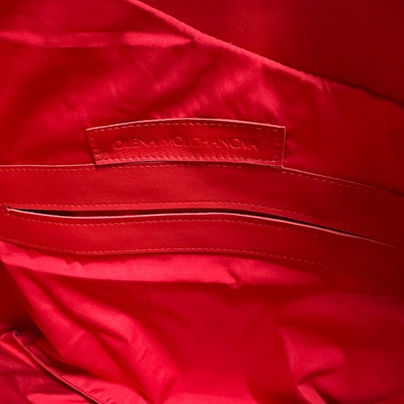 Olena Molchanova Red Leather Slim Tote Bag Top Handle Abstract Modern - Picture 6 of 8